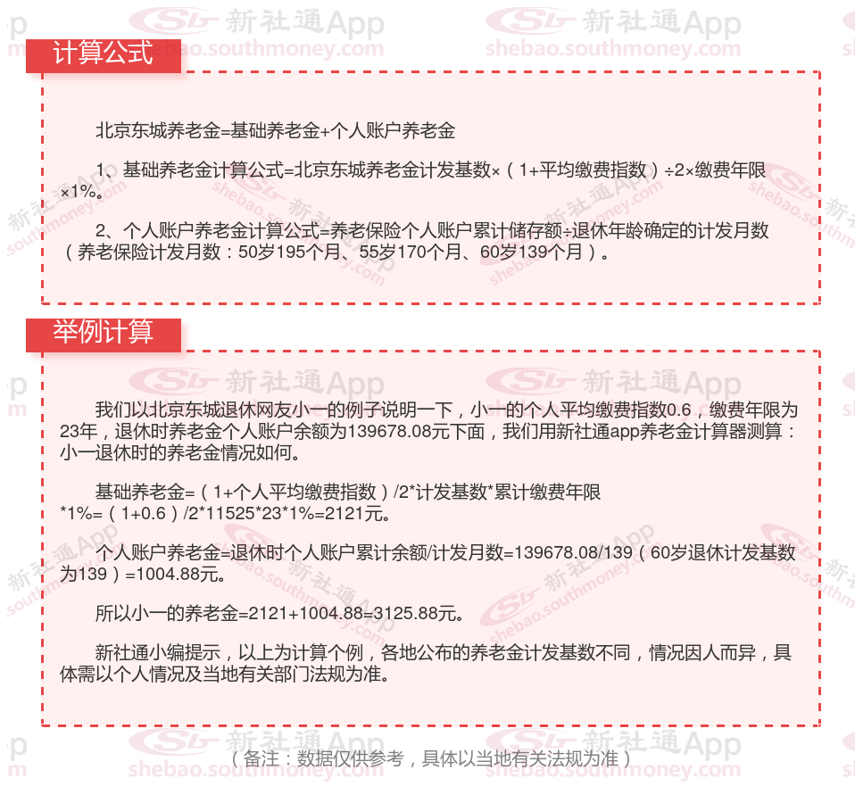 北京东城养老金计算方法2024年在线计算公式(举例)