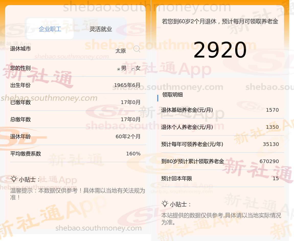 太原退休工资一个月领多少钱？2025年太原退休工资怎么计算？（养老金在线计算器）（2025/06/0