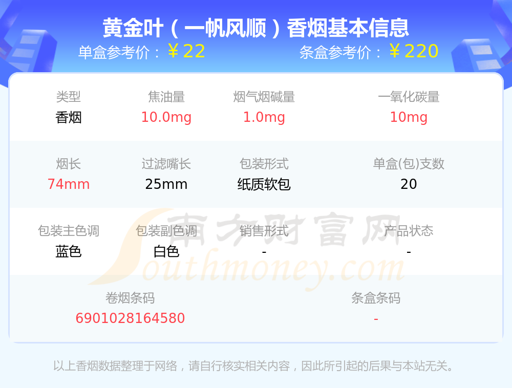 黄金叶一帆风顺45元图片