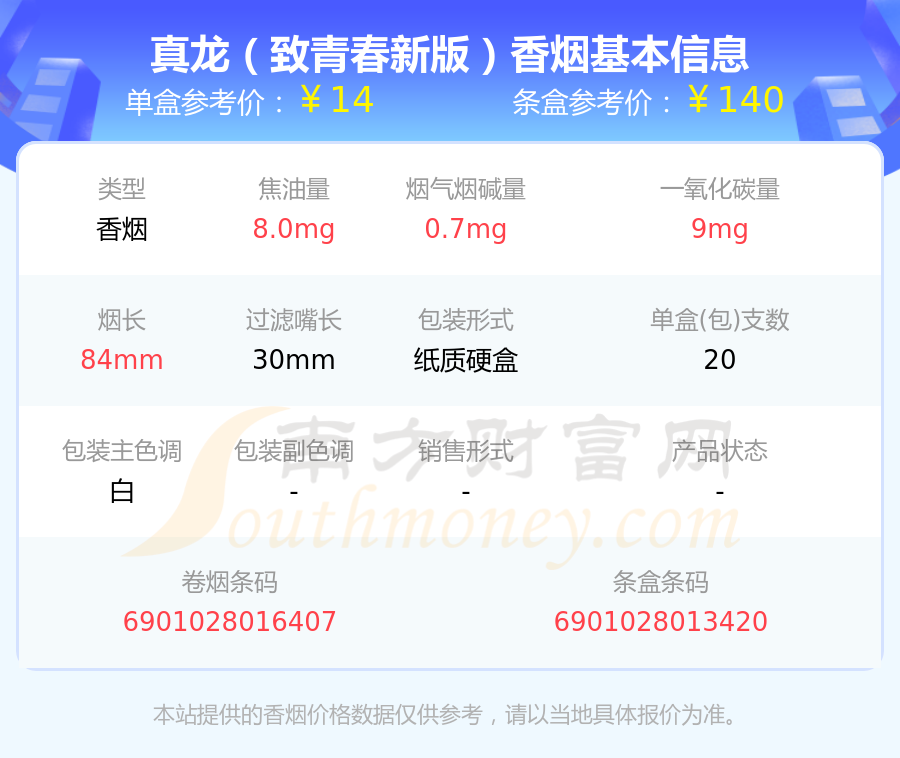 真龙致青春新版香烟价格2023一览