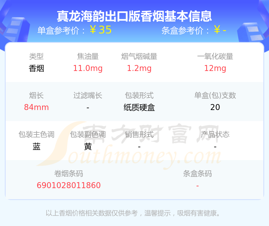 真龙海韵出口版香烟价格2023一包多少