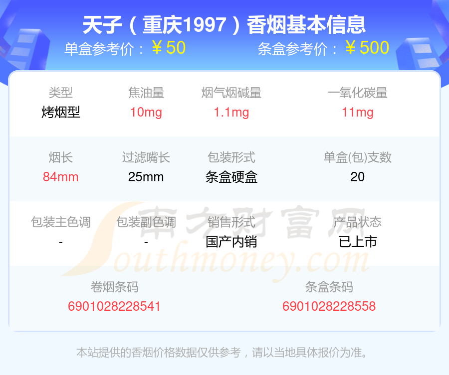 重庆天子香烟价格表图图片