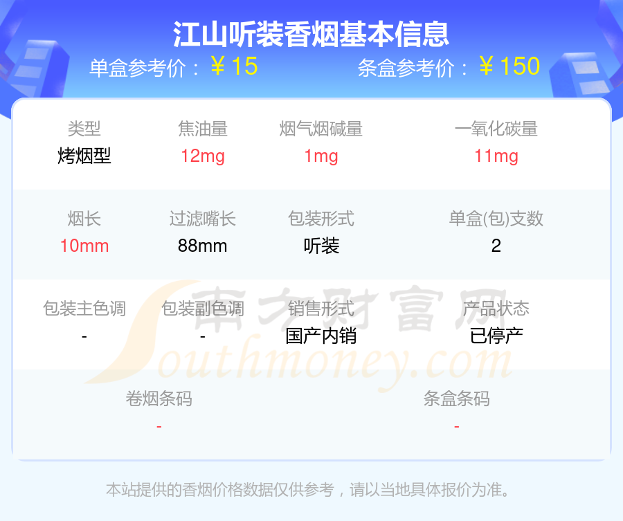 江山香烟价格表图片